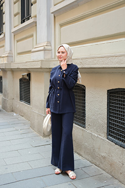 LOCCO Women's Sleeve Pleated Modal Suit Navy Blue