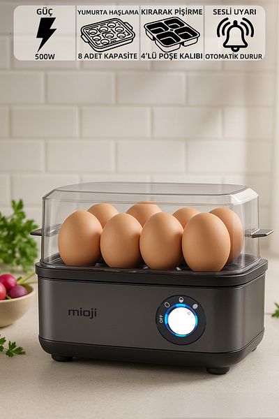 Mioji Mio Eg8 - 500W LED Light, Sound Warning, 8-Piece Boiling and 4-Piece Egg Cooking Machine