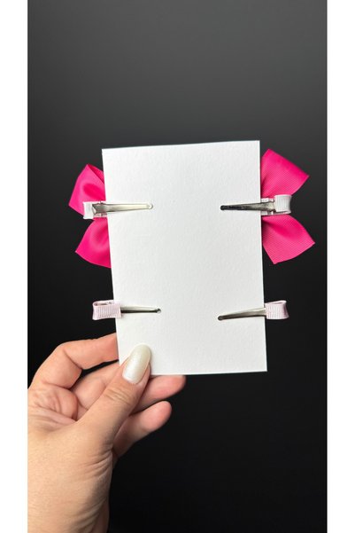 Toka Perisi Fuchsia Pink Girl Baby Ribbon Heart & Heart Clip Buckle Set