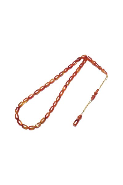 Sırlı Sepet Kırmızı Sarı Parlak Hareli Kapsül Kesim Katalin Tesbih (12x8 mm)