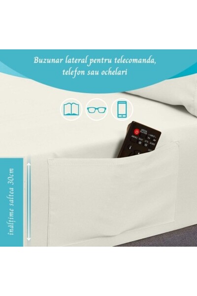Bahar Tekstil Fitted Sheet with Elastic and Side Pockets + 2 Pillowcases, 140x200cm+30cm, Peach Beige