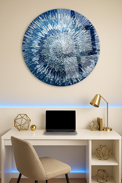 TAULART SOYUT MAVİ DÜZEN TASARIMI KIRILMAZ LÜKS CAM TABLO YUVARLAK CAM TABLO EV HEDİYESİ