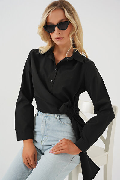 Bigdart Kadın Bağlamalı Uzun Kol Gömlek 20325 - Siyah