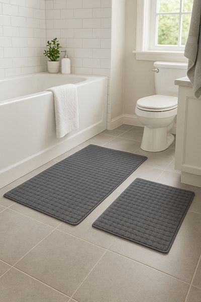 HOME ESSENTIALS Σετ 2 Χαλάκια Μπάνιου - Αντιολισθητική Βάση, Πλένεται και Απορροφά Νερό