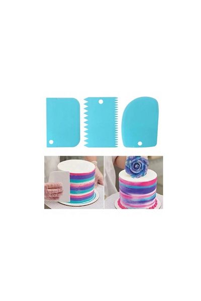OEM Set 3 spatule patiserie, pentru decorare prajituri si torturi, plastic, 12 cm inaltime, albastru