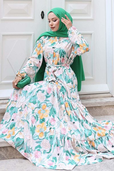 benguen Φόρεμα Hijab με σχέδιο Πράσινο 523