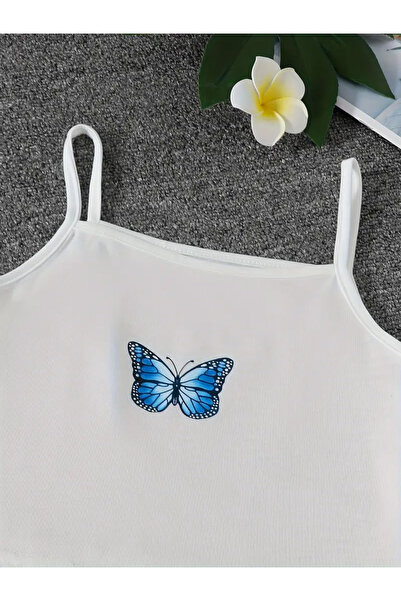 Machetta Дівчачий кроп-топ з принтом блакитного метелика - комплект із шортами