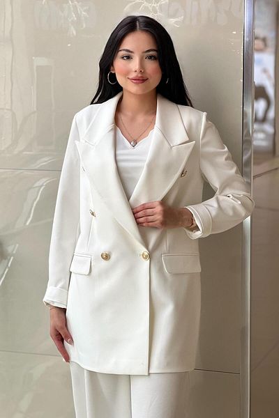Ghisa Wide Double Breasted Collar Blazer Jacket