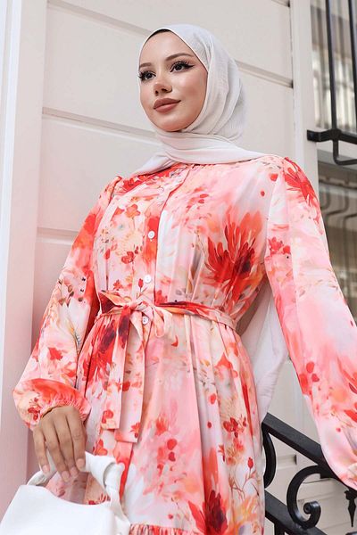 benguen Φόρεμα Hijab με σχέδιο Salmon 526