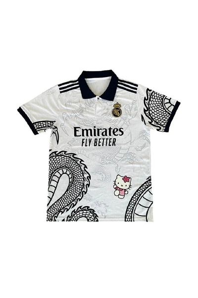 1blood Tričko White Kitty Madrid Dragon Jersey Černý knoflík s límečkem