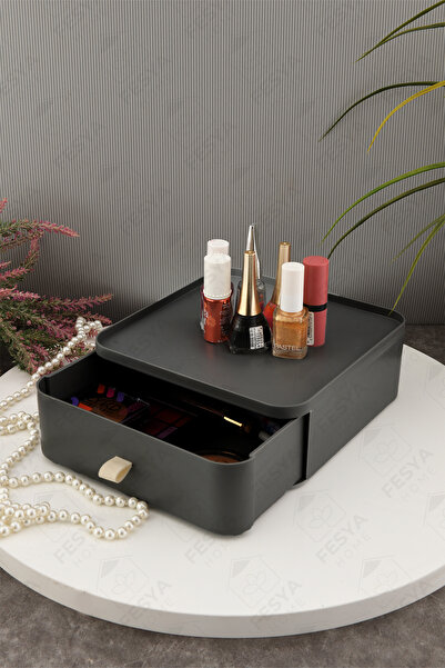 Fesya Home منظم مكياج من طبقة واحدة من Esta، منظم أدراج متعدد الأغراض باللون الرمادي