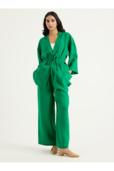 Store Wf 100% Linen Green Kimono Set