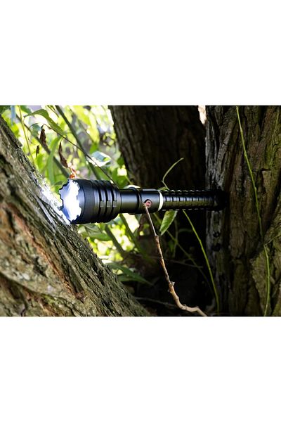 OEM Military tactical flashlight with powerbank, 5 lighting modes, Zoom function, 29 cm, black
