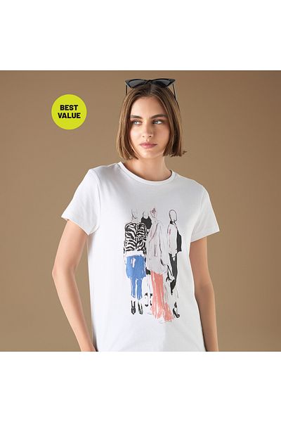 FAV Graphic Print Crew Neck T-shirt with Short Sleeves