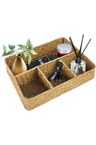 Bahçem Dekoratif Dikdörtgen Bambu Sepet Düzenleyici 4 Bölmeli