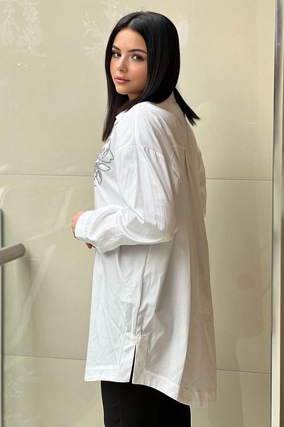 Ghisa Rose Stone Embroidered Cotton Shirt