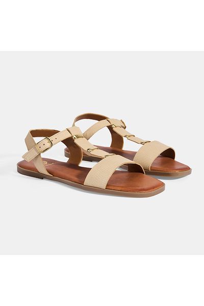 Desa Women's Beige Adjustable Buckle Leather Sandals