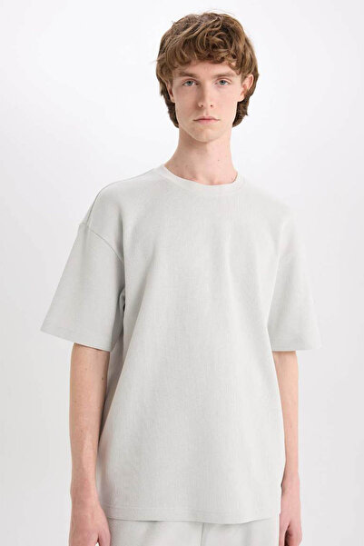 DeFacto Ανδρικό μπλουζάκι με χαλαρή εφαρμογή σε ανοιχτό γκρι χρώμα E0493AX/GR447