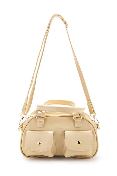 minebag Double Pocket Detailed Faux Leather Women's Crossbody Bag Vera Butter Yellow