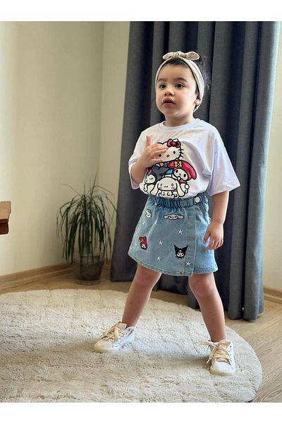 KOKOŞ BEBEK Kuromi and Hello Shorts Skirt Suit