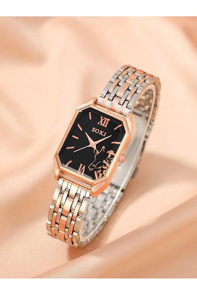 Generic SOKI Rose Gold Horse Pattern Analog Watch with movement by Quartz with Rose Bracelet for Women