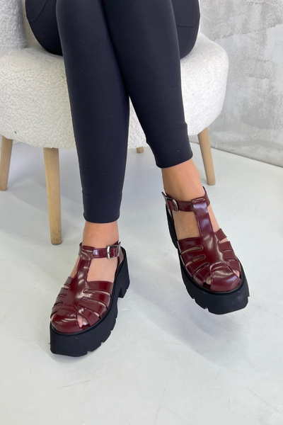 inizio Burgundy Thick Sole Women's Sandals P9025