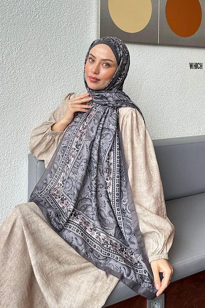 lamelif Retro Pattern Soft Shawl Gray