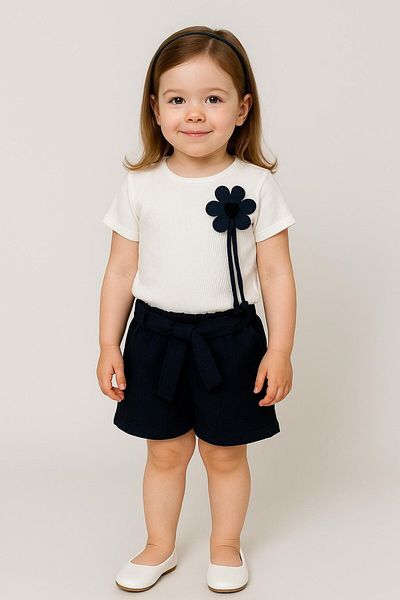 MİNYON BABY Floral Detailed Cotton Laced Girls' Bottom and Top Eid Suit