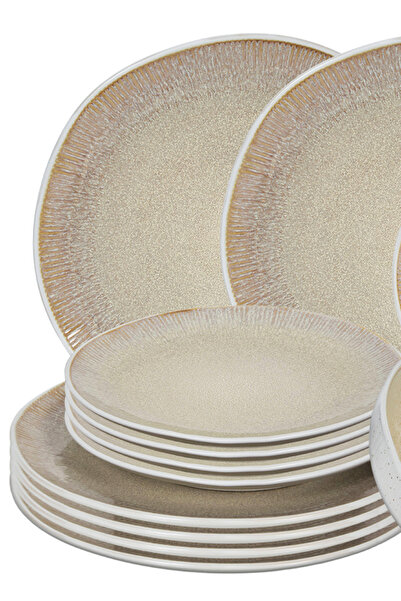 Tavola Set de cină premium cu 18 farfurii, boluri, ceramică, gri, potrivit pentru mașina de spălat vase, cu microunde