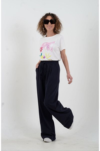Zelish My Sister Navy Blue Premium Pique Wide Leg Trousers