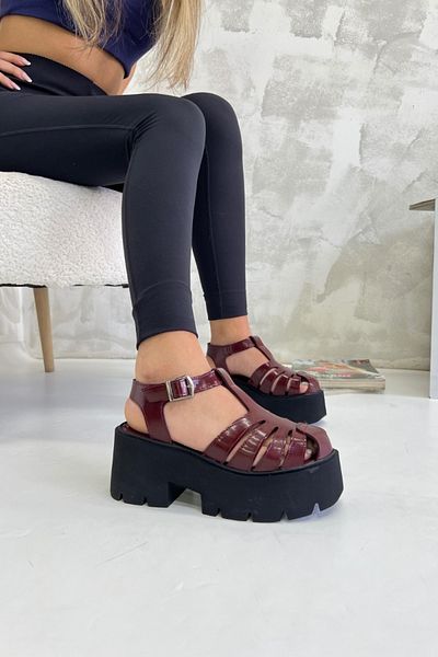 inizio Sandale de damă cu talpă groasă roșu Claret P9025