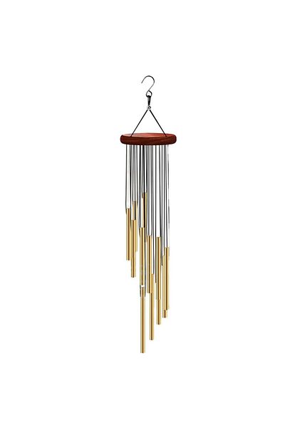 PUFO Clopoțel de vânt cu 12 mini tuburi sonore metalice aurii pentru casă sau grădină, model Feng-Shui