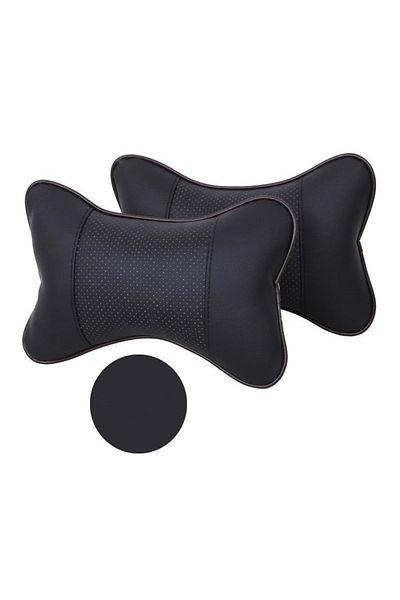 OEM Set of 2 car headrest pillows, for neck support, made of eco-leather, BLACK color