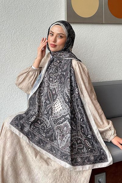lamelif Retro Pattern Soft Shawl Stone