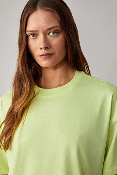 GRIMELANGE Jemmy Women's Pure Organic Cotton Relaxed Fit Neon Green T-Shirt