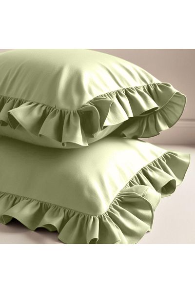 Sabia 100% Cotton Organic 62 String Okotex Certified 50X60 cm Ruffled Pillow Case Set