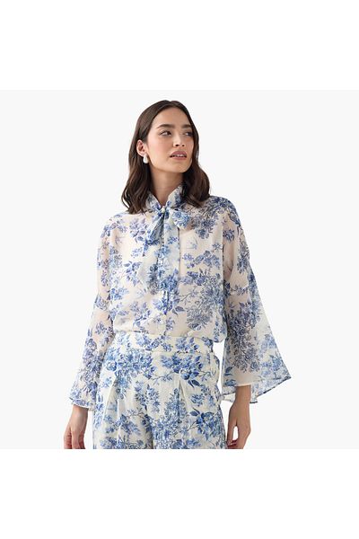 Iconic Floral Print Shirt with Bow Detail and Bell Sleeves