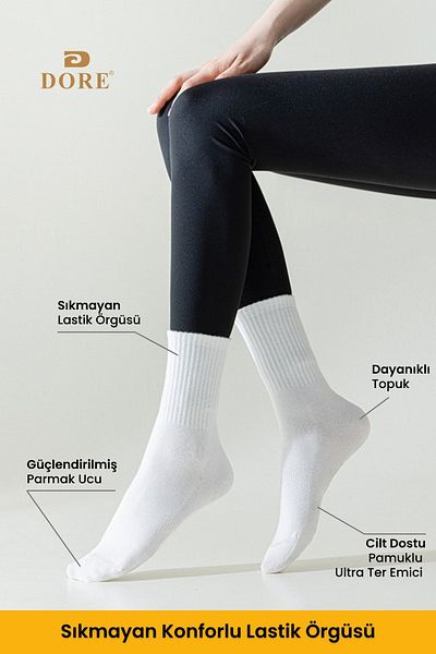 Dore Șosete sportive pentru colegiu de tenis, unisex, originale, 3 perechi, din bumbac, respirabil, absorbant de transpirație
