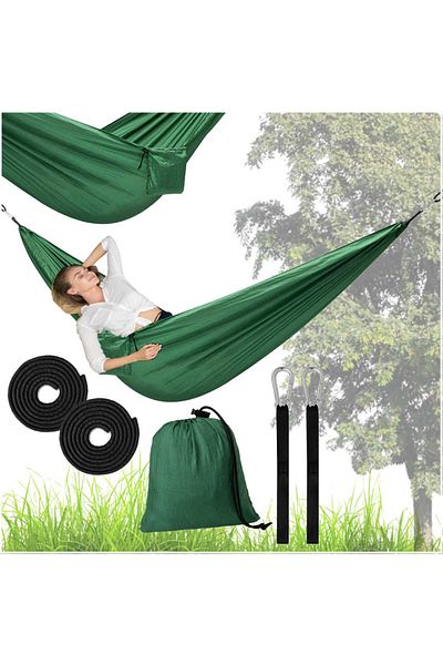 TECOS Camping and travel hammock, Tecos®, 260 cm, 120 kg, green, with carabiners, straps and carrying bag