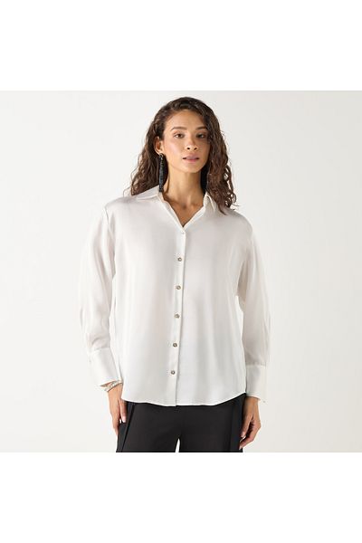 FAV Regular Fit Satin Shirt with Long Sleeves