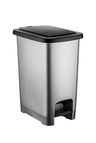 Omnipazar Sy4282 25 Lt Slim Pedal Gray Plastic Trash Can with Black Lid
