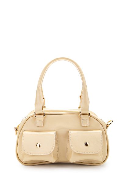 minebag Double Pocket Detailed Faux Leather Women's Crossbody Bag Vera Butter Yellow