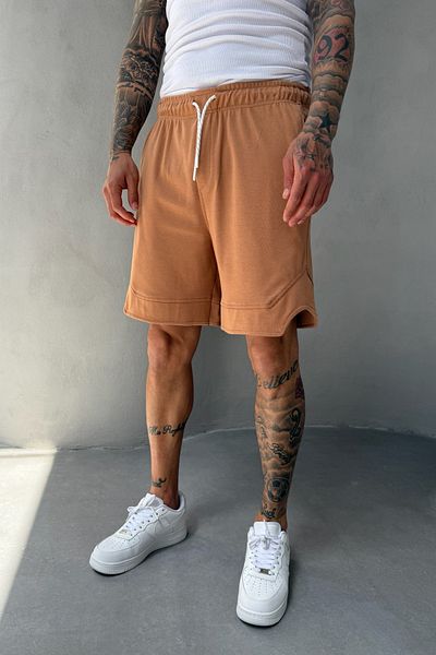 MADZEYMODA Βαμβακερό ανδρικό υφαντό πορτοκαλί σορτς κάπρι με ελαστική μέση KE-7005