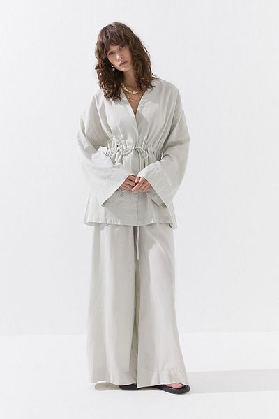 Hooopstore Mint Green Kimono Trousers Set with Front Tie Detail