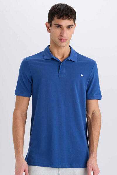 DeFacto εφαρμοστό Μπλε ανδρικό μπλουζάκι με λαιμόκοψη πόλο D7665AX/BE815