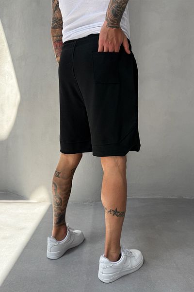 MADZEYMODA Bavlněné pánské tkané černé Capri šortky s elastickým pasem KE-7005