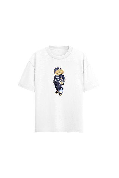 The Champ Clothing Tricou alb cu imprimeu Sailor Teddy Bear de damă bleumarin