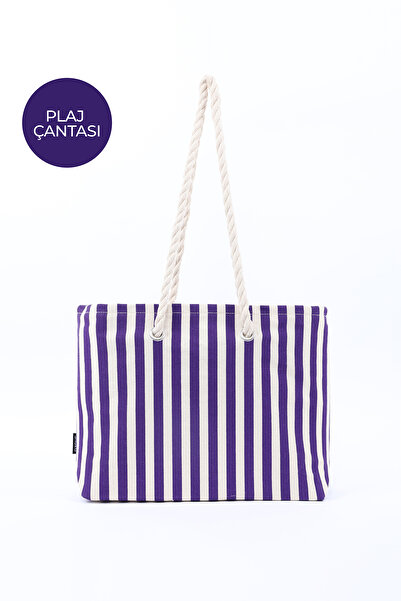 SHAKA Geantă de călătorie, picnic și plajă din pânză mov Shk234, cu un singur compartiment, cu model în linie