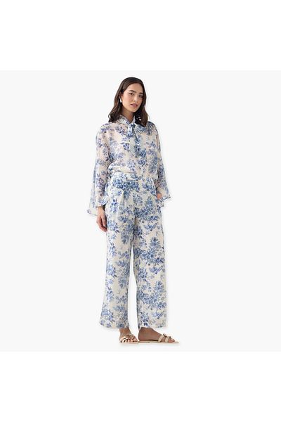 Iconic Floral Print Shirt with Bow Detail and Bell Sleeves