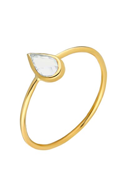 Glorria Kadın Altın Beyaz Taşlı Damla Yüzük SV0191